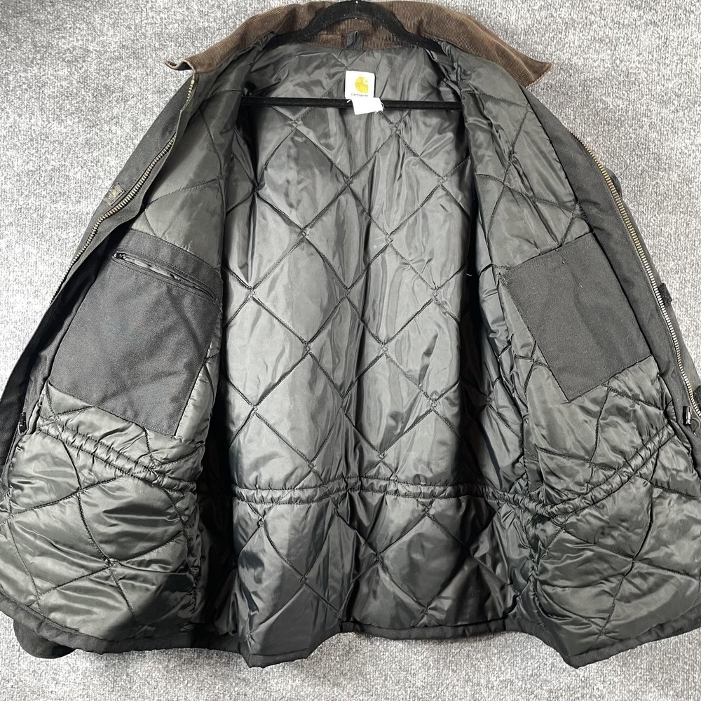 VTG Carhartt Jacket Mens XL Black Canvas Lined Workwear Full Zip Corduroy Collar - Picture 3 of 16